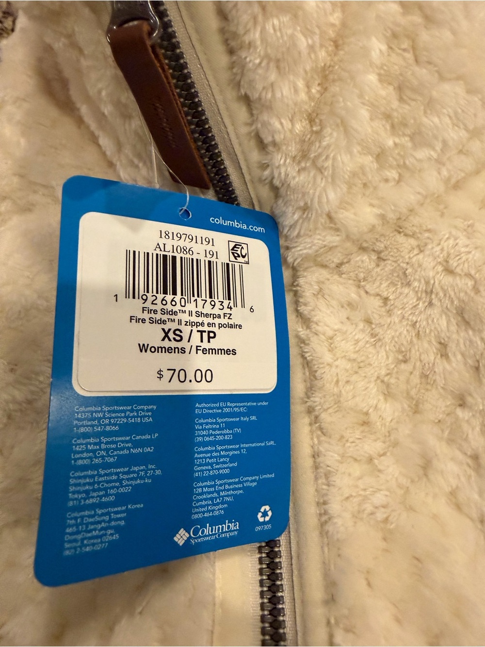 NWT Columbia Cream Plush Full-Zip Light Fleece Jacket XS - Picture 4 of 8